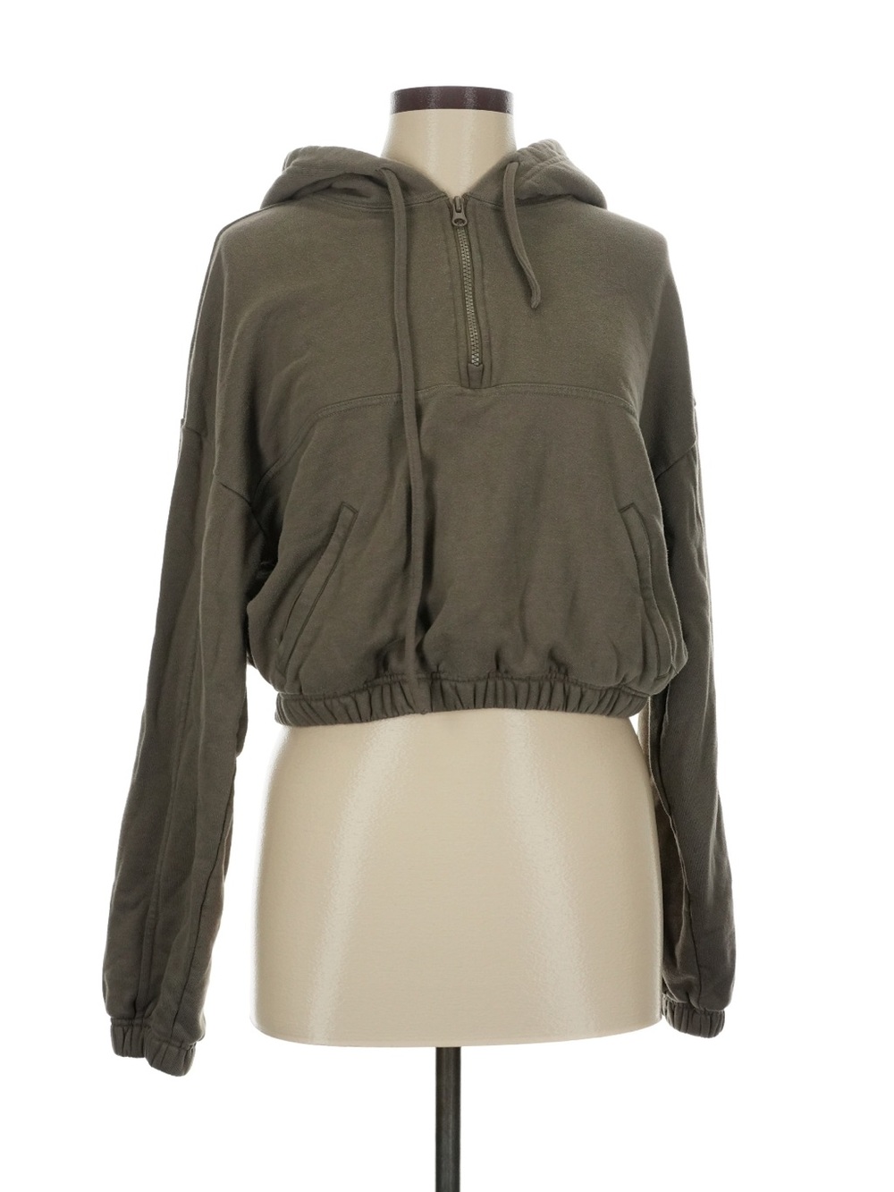 ALO Yoga Olive Cropped Half-Zip Hoodie size medium